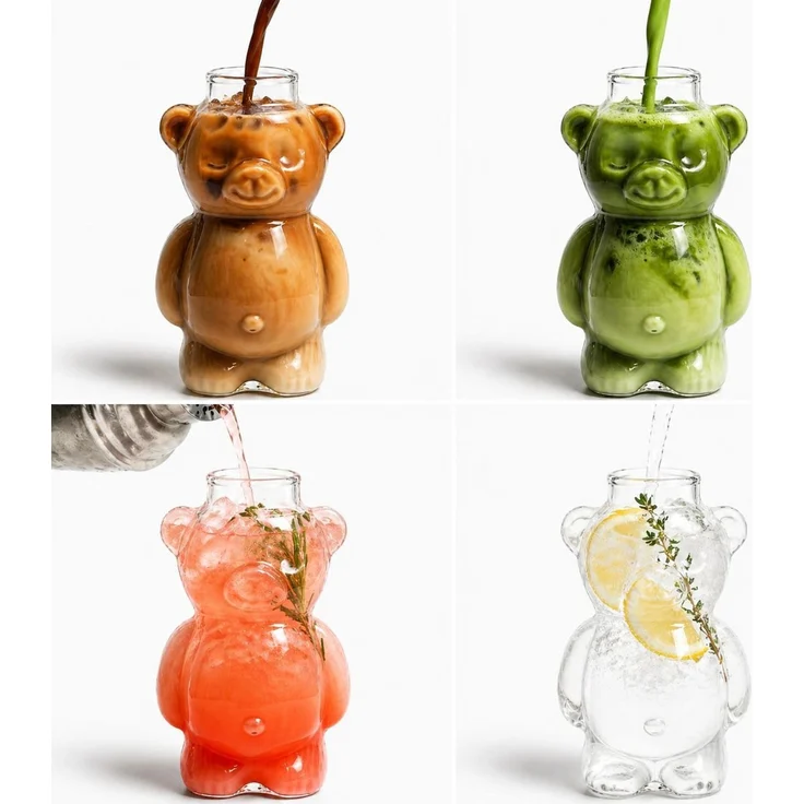 Bärenglas mit Strohhalm 340ml, Süßer Glas Becher in Bärenform, Eiskaffee Becher, Matcha Glas, Cocktailglas - Trinkglas Kawaii Design Geschenkidee – Bild 7