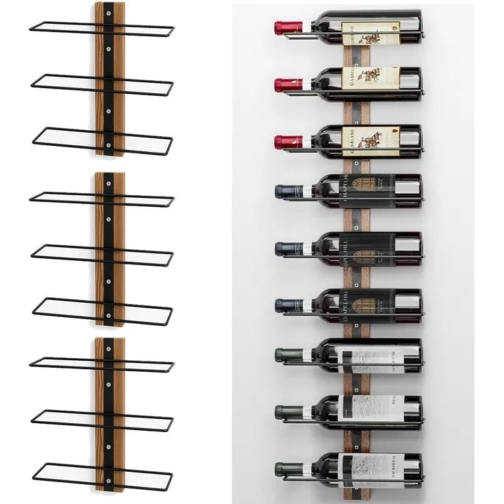 Shally Dogan Weinregal zur Wandmontage, mit Fächern für Flaschen, Wandmontage, kreative industrielle Montage, Bar für Küche, Esszimmer, Keller (3 Stück)