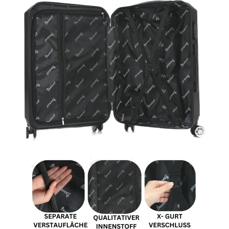 Reisekoffer Koffer 3 tlg Set Trolley Kofferset Handgepäck Polypropylen Gepäck Schwarz – Bild 4