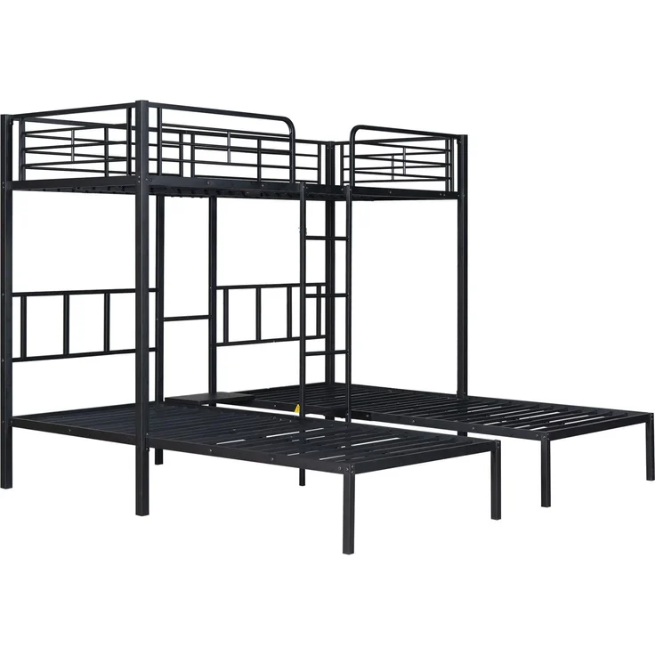 Merax Etagenbett Dreierbett Kinderbett Metallbett mit Leiter 90x200cm*3, schwarz – Bild 7