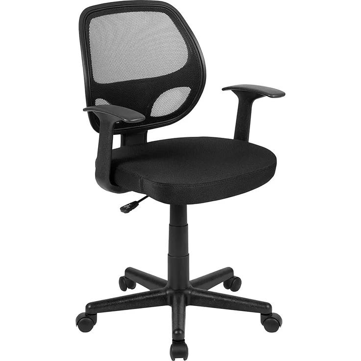 Flash Furniture Bürostuhl mit mittelhoher Rückenlehne – Ergonomischer Schreibtischstuhl mit Armlehnen und Netzstoff – Perfekt für Home Office oder Büro – Schwarz