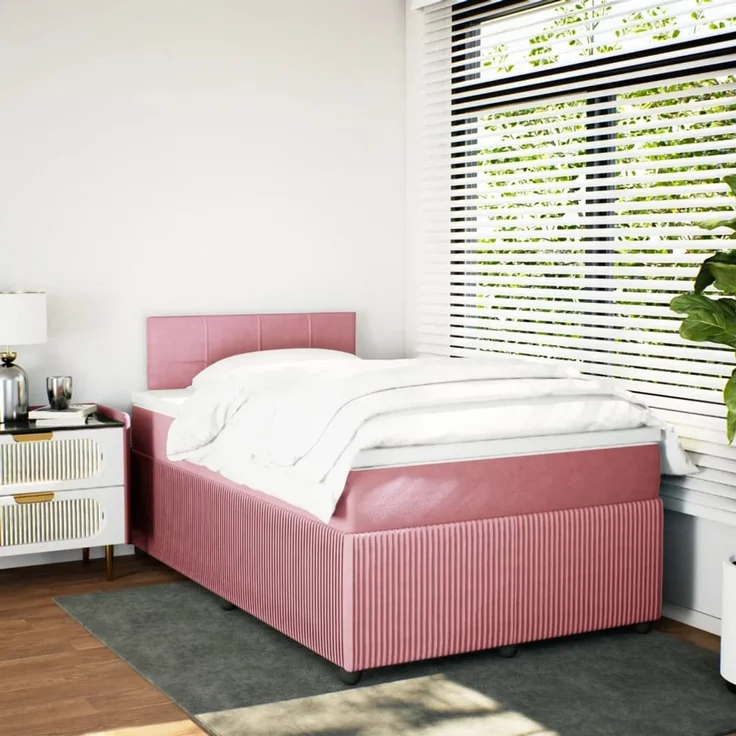 vidaXL Boxspringbett mit Matratze Rosa 120x190 cm Samt 3287691 – Bild 3
