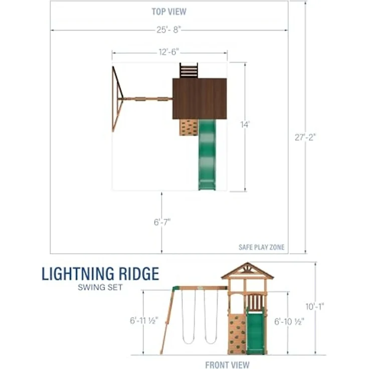 Backyard Discovery Spielturm Lightning Ridge aus Holz XXL-Kinderspielhaus mit Doppelschaukel/Rutsche/Kletterwand/Leiter/Sandkasten/Zubehör inklusive | Braun, grün | Holz | 380 cm – Bild 3