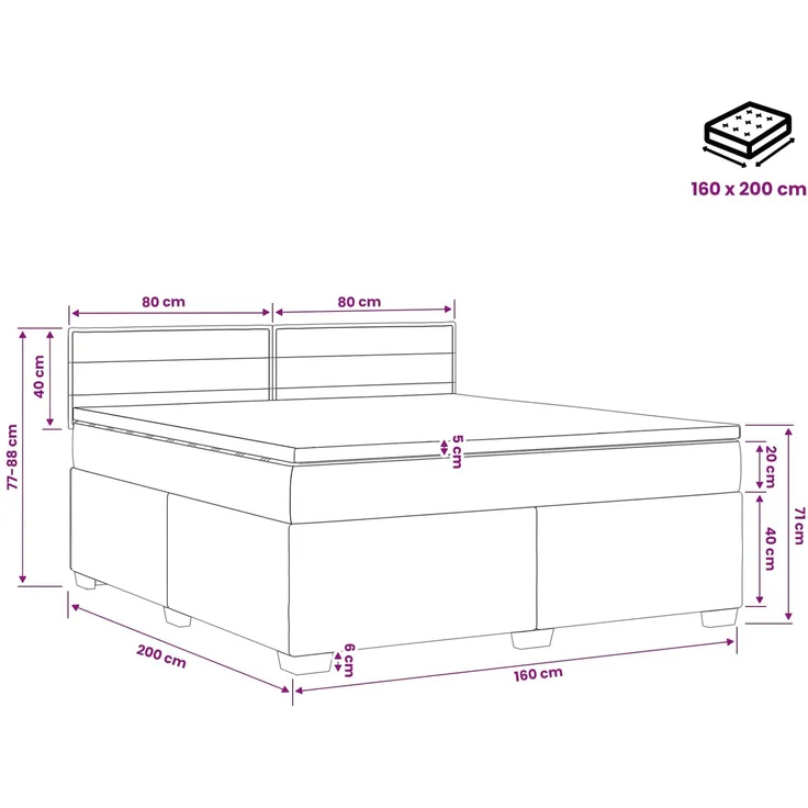 vidaXL Boxspringbett mit Matratze Schwarz 160 x 200 cm Stoff 3450511 – Bild 11