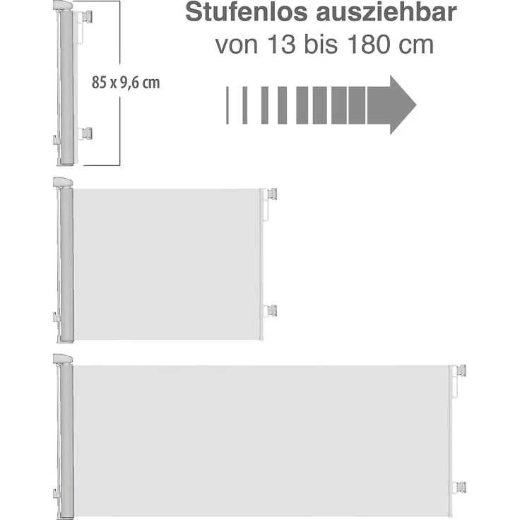 Carlo Milano Tür-Rollos: Ausziehbares Treppenschutzgitter, 13-180 cm, 85 cm hoch, grau (Türschutzgitter extra hoch, Treppenabsperrung, Kindersicherung) – Bild 2