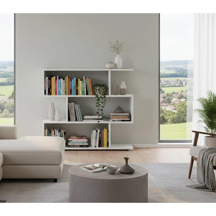 Dmora - Misone Bücherregal, Mehrzweck-Büroregal, Bücherregal mit 3 Regalen, 110 x 25 x 96 cm, Weiß – Bild 6