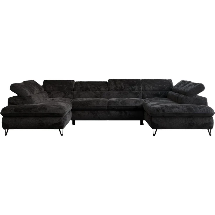 Ecksofa U-Form, mit Bettkasten, Bettfunktion und Einstellbare Kopfstützen, Sofa big XXL - PETER U - Schwarz Plüsch - Topper T25 – Bild 7