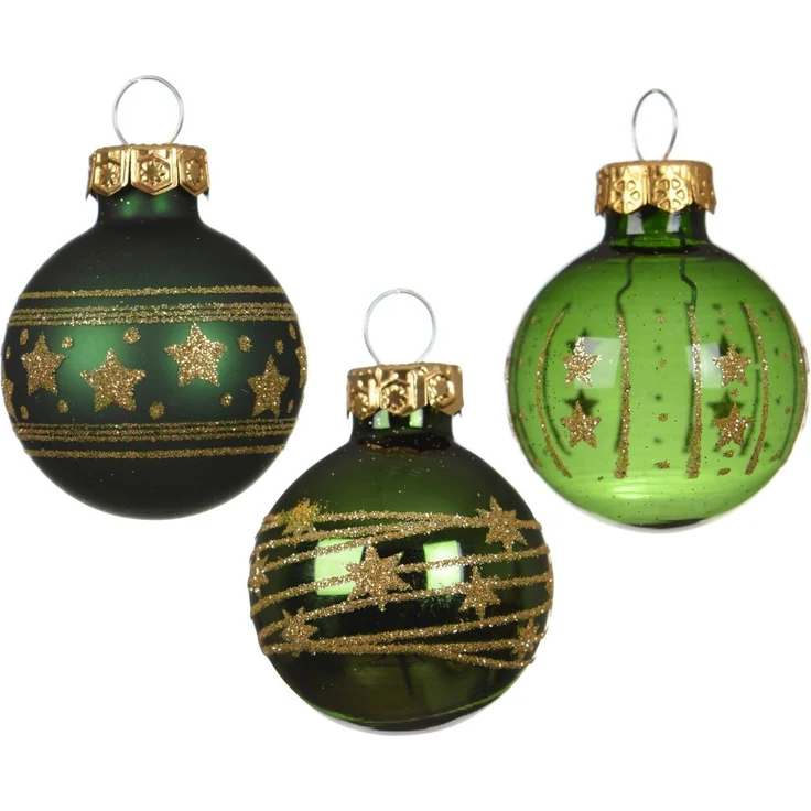 Kaemingk Weihnachtsbaumkugel, Weihnachtskugeln Glas mit Motiven 3cm 9 Stk. Piniengrün transparent – Bild 3