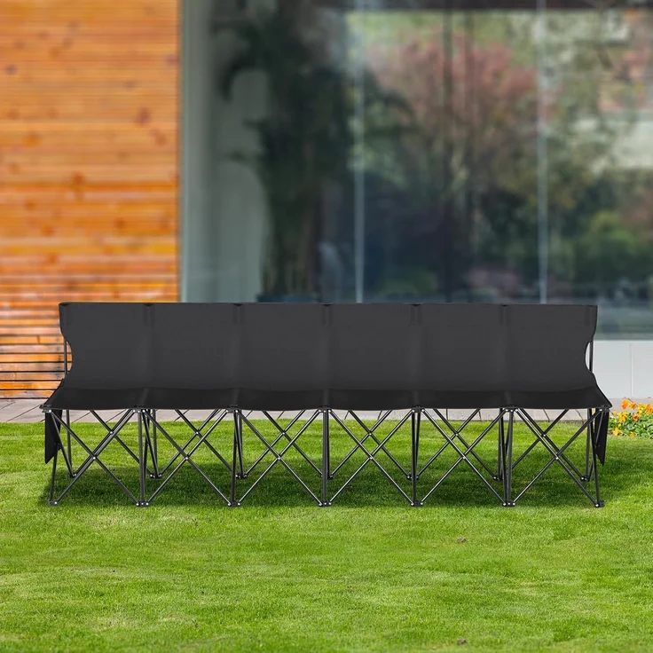 VEVOR Campingstuhl für 6 Personen, Klappstuhl mit 600D Oxford-Gewebe Sitz, Tragetasche & Rückenlehne, Faltbarer Angelstuhl, Faltstuhl für Camping, 2390 x 440 x 835 mm Sport-Nebenbank Schwarz – Bild 2