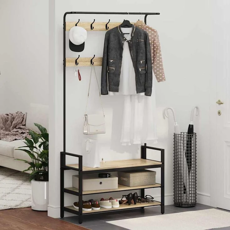 vidaXL Garderobenständer 95 x 34 x 184 cm Sonoma-Eiche Holzwerkstoff 879960 – Bild 4