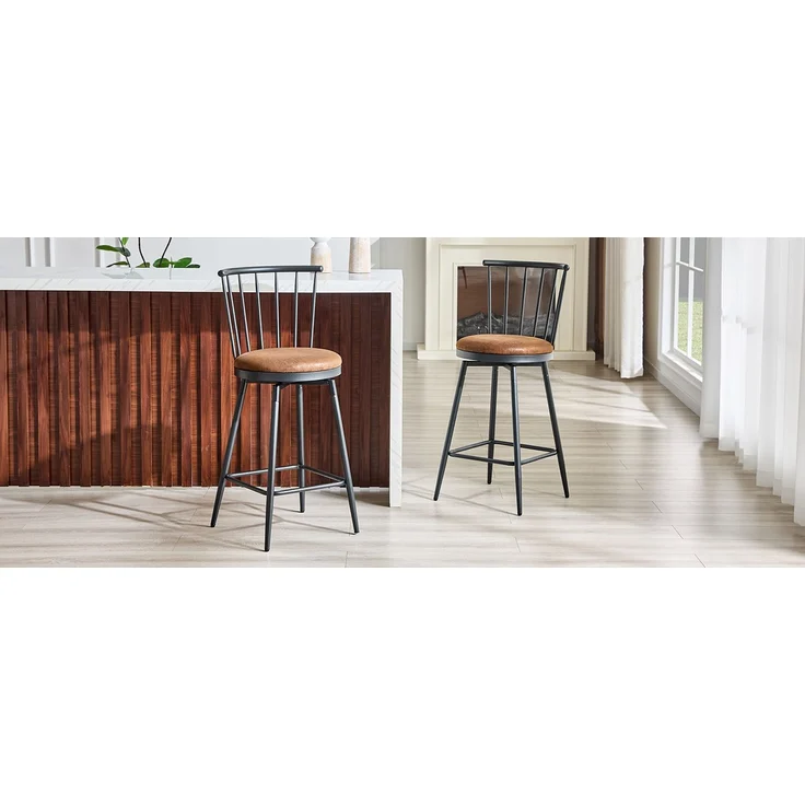 Moderner Metall-Barhocker im Windsor-Stil mit gepolstertem Sitz für Kücheninseln, Bars, Restaurants; Barhocker im Industrial-Stil in Barhöhe; Vintage- und Minimalismus-Stil--Braun--96x39x39cm--YOUDENOVA – Bild 9