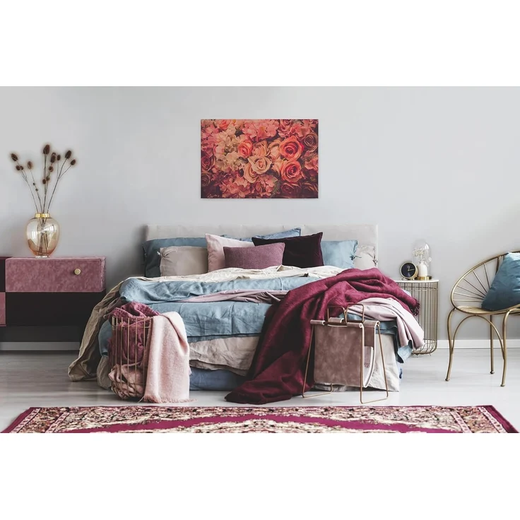 Rosen Leinwandbild Rot Orange 90x60 DD120258 Floral Wandbild Rot Wohnzimmer – Bild 2