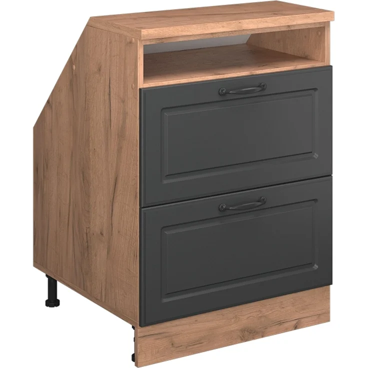 Küchenschrank für Dachschrägen R-Line Anthrazit Landhaus 60 cm mit 2 Schubladen, Schrankkorpus 60 cm Tiefe Vicco – Bild 1