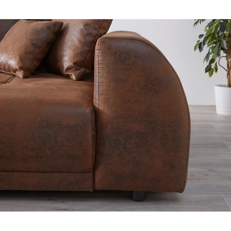 Delife 'Violetta' Big-Sofa, Mirkofaserstoff, 310 x 135 x 62 cm, Braun, mit Hocker – Bild 8
