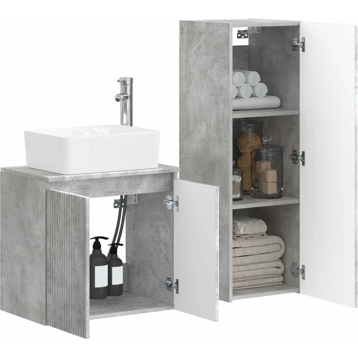 vidaXL Badezimmerschrank-Set 2 stk. Betongrau 33 x 34,5 x 100 cm 3406126 – Bild 3