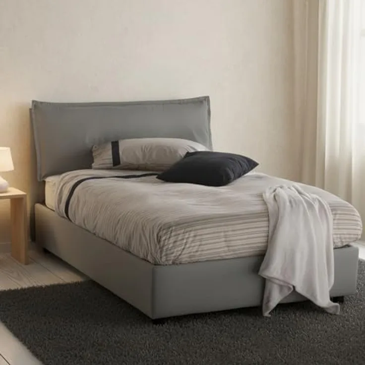 Talamo Italia - Doppelbett Desirée, Bettkasten mit Stoffbezug, 100 % Made in Italy, Öffnung vorne, inklusive Matratze 120 x 190 cm, Grau