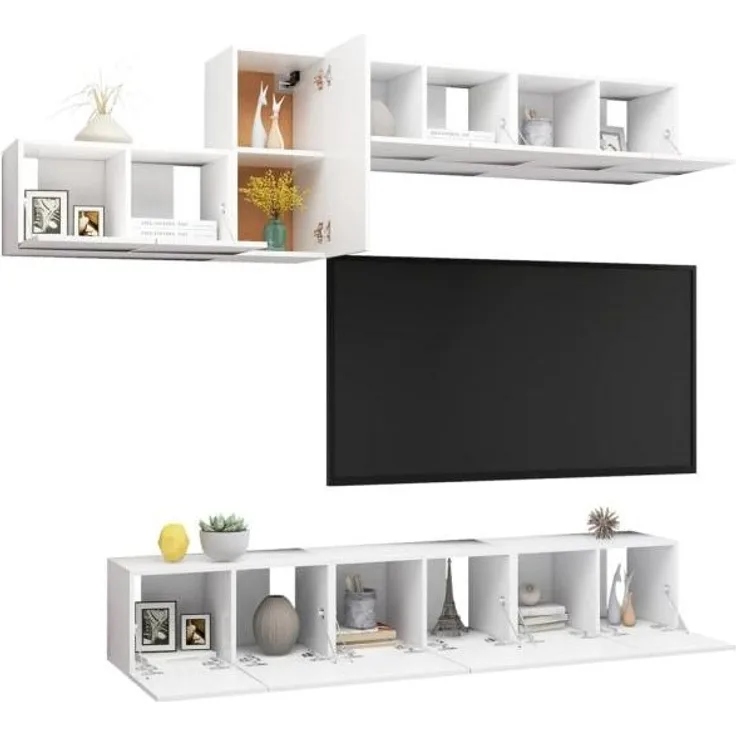 vidaXL 7-tlg. TV-Schrank-Set Weiß Spanplatte [3078729]