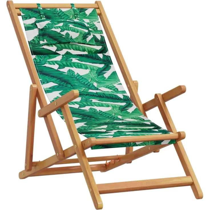 vidaXL Strandstuhl Klappbar Blattmuster Massivholz Eukalyptus Stoff 366562