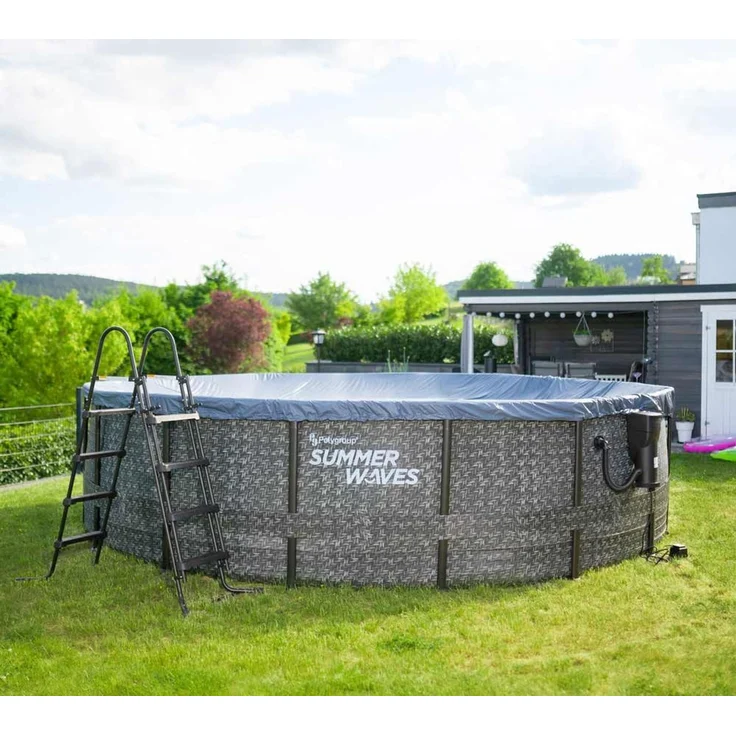 Summer Waves 'Elite' Frame Pool, Komplettset mit exklusivem Zubehör, Rattanoptik grau, Ø 488x122 cm – Bild 4