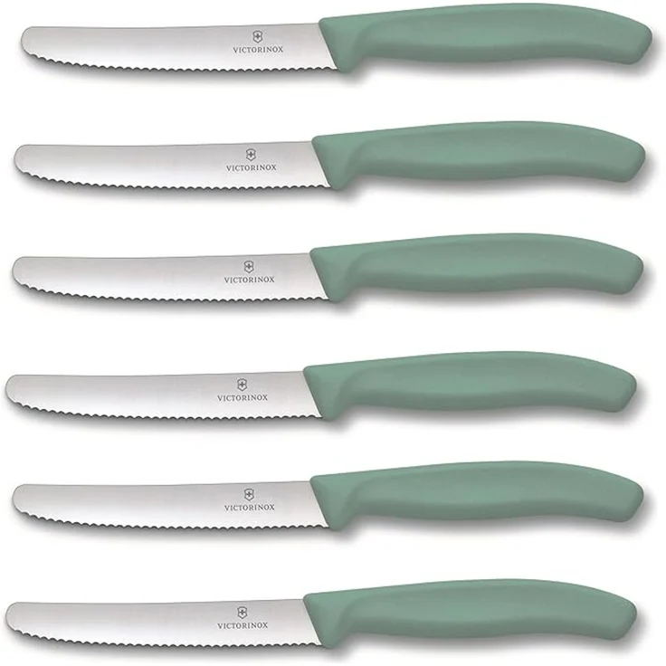 Victorinox | Tafelmesser Swiss Classic | 6 Stück | Mintgrün | extra scharfer Wellenschliff | Swiss Made | ideal auch als Brötchenmesser