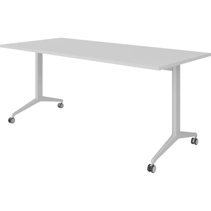 bümö Seminartisch klappbar fahrbar 180x80 cm grau, Gestell silber - Klapptisch staffelbar, mit vier Doppelrollen Büro Schulungstisch, KFZ19-5-S – Bild 1