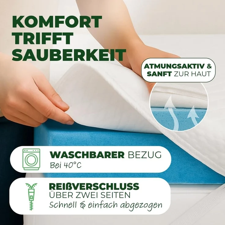 Welldora, Topper BRAUCHT 7–10 Tage, UM Sich GANZ ZU ENTFALTEN, 5 cm hoch, - Memory Foam, (Weich & Druckentlastend, für Harte Matratze), Matratzentopper für Seiten- & Rückenschläfer – Bild 7