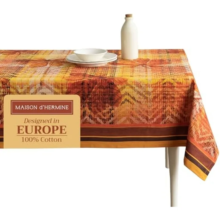 Maison d' Hermine Tischdecke, quadratisch, 100% Baumwolle, wiederverwendbar, dekorativ, für Alltag, Esszimmer, Bauernhaus, Zuhause, Party, Feste und Hochzeit, 137,2 x 137,2 cm, Thanksgiving-Tartan