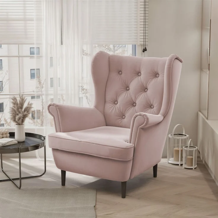 Sessel Ohrensessel NINON inkl. Hocker in Stoff Trinity Puderrosa – Bild 2