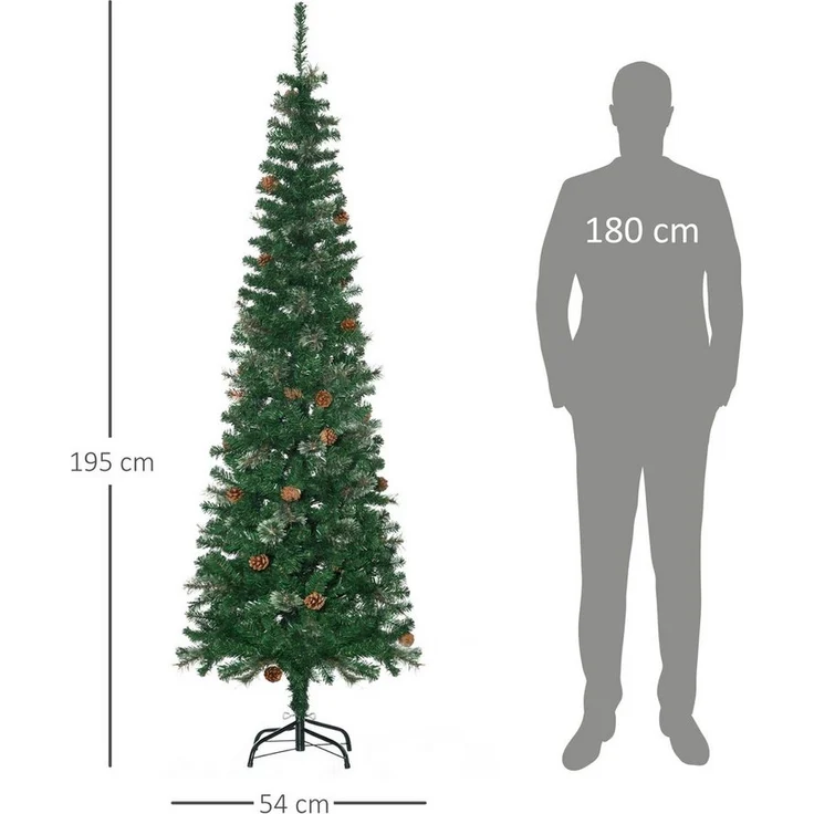 HOMCOM Künstlicher Weihnachtsbaum 195 cm Christbaum mit 556 Spitzen, 25 Zapfen, klappbar Metallständer, Tanne, für Weihnachten Deko, grün – Bild 2