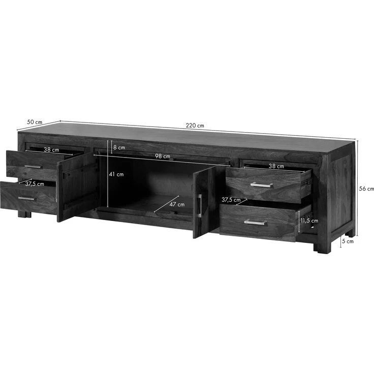 TV-Board Sheesham 220x50x56 braun lackiert METRO LIFE #140 – Bild 5