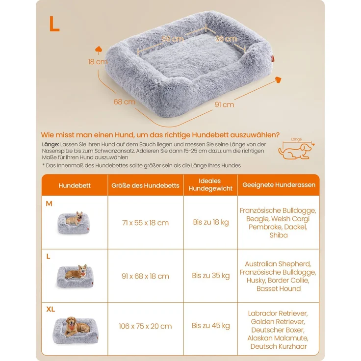 Feandrea Hundebett, Hundekissen, 91 x 68 x 18 cm, Hundekorb, weiche Polsterung, Hundesofa, erhöhte Ränder, Bezug abnehmbar und maschinenwaschbar, rutschfest, Ombré-Grau PGWDE272G01 – Bild 5