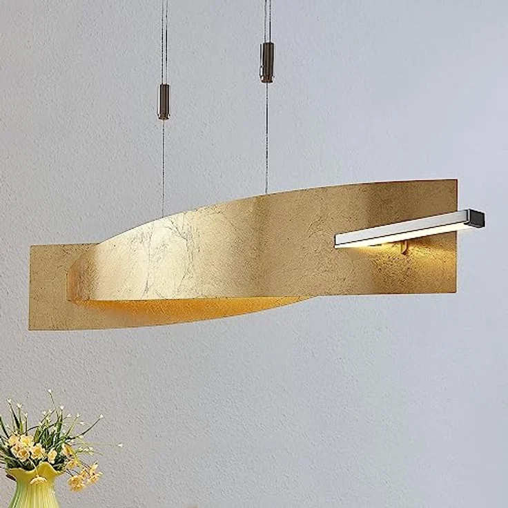Lucande LED-Hängeleuchte Marija, 101 cm, goldfarben, dimmbar mit gebogenen Blenden und Höhenverstellung – Bild 4