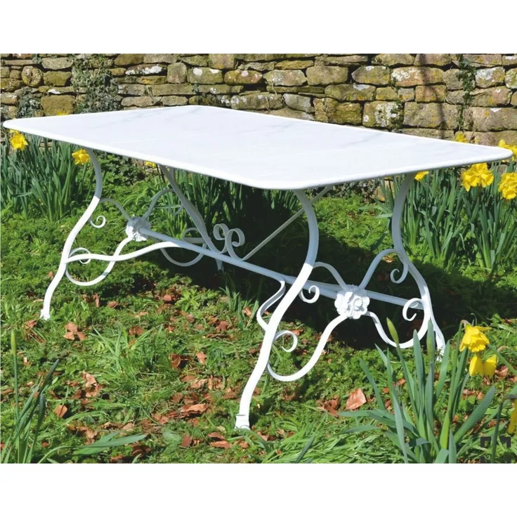 Casa Padrino Jugendstil Garten Esstisch Weiß 200 cm - Nostalgischer Gartentisch