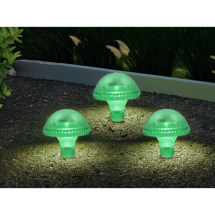 3-er Set LED Solarleuchten, Grün mit Erdspieß Höhe 27,5 cm