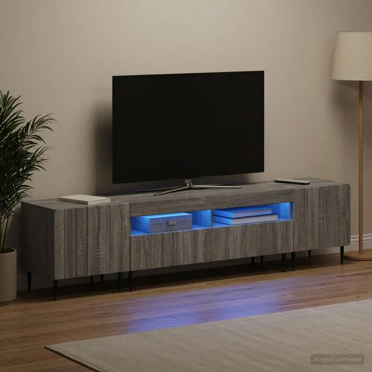 vidaXL 3-teiliges LED TV Regal ZWOLLE Sonoma-Grau Holzwerkstoff 3416523 – Bild 1