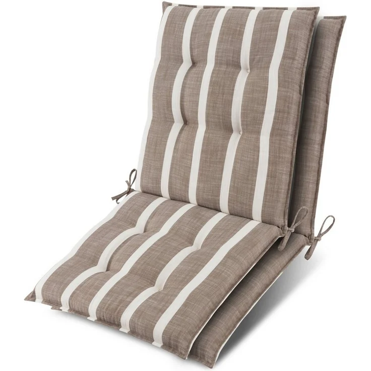 Beautissu Sitzauflage 2er Set Niedriglehner Auflage Sun-NL 100x50x8cm Beige-Weiß-Gestreift, 8cm Dicke Gartenstuhlauflage mit Befestigung UV-Lichtechtheit 5 – Bild 1