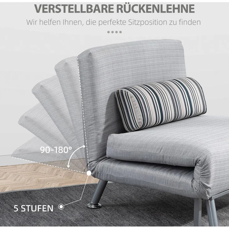 HOMCOM Schlafsessel, Leinenimitat(100% Polyester), Metall, Grau, 75L x 70B x 75H cm – Bild 4