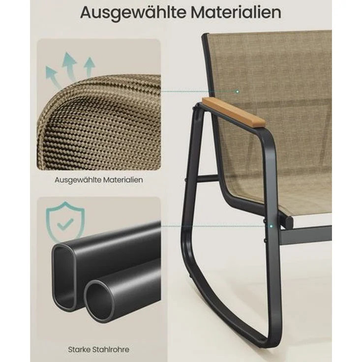 SONGMICS Gartenmöbel-Set, Balkonmöbel, 2 Schaukelstühle mit Tisch, Bank, Stahl, mit Armlehnen, atmungsaktiv, braun – Bild 4