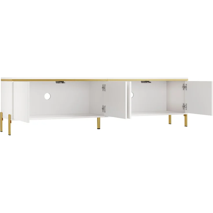 EINHOM Modernes Luxus-TV-Schrank- und Couchtisch-Set, Hochglänzende Oberfläche in Unifarbe, Goldene Kanten, Großzügiger Stauraum – Bild 3