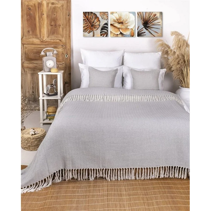 Gräfenstayn Tagesdecke mit Fransen aus 100% Baumwolle – Baumwolldecke mit Fischgrätenmuster, Wohndecke als Sofa-Überwurf, Bett-Überwurf, Couch-Überwurf, Sofa-Decke – Bild 2