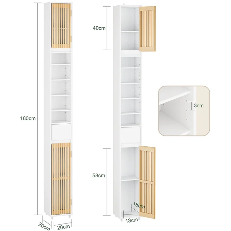 SoBuy BZR34-BW Badezimmer-Hochschrank, MDF, Lackiert, Weiß, 20 x 180 x 20 cm – Bild 3