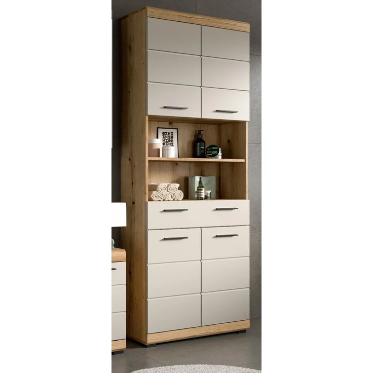 Badezimmer Hochschrank Shawn in sand und Eiche 74 x 191 cm – Bild 6