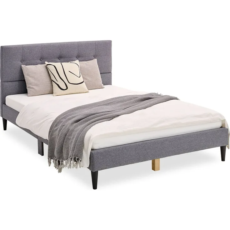 Homestyle4U Polsterbett mit Lattenrost, Stoff grau, 140x200 cm