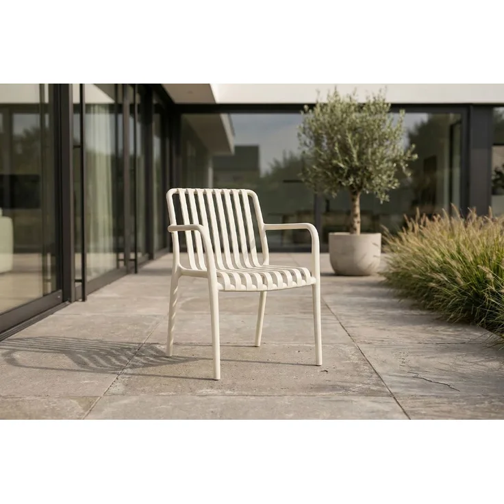 KAWOLA Gartenstuhl MIAVA Outdoor stapelbar Kunststoff cremefarben 81 x 57 x 56 cm