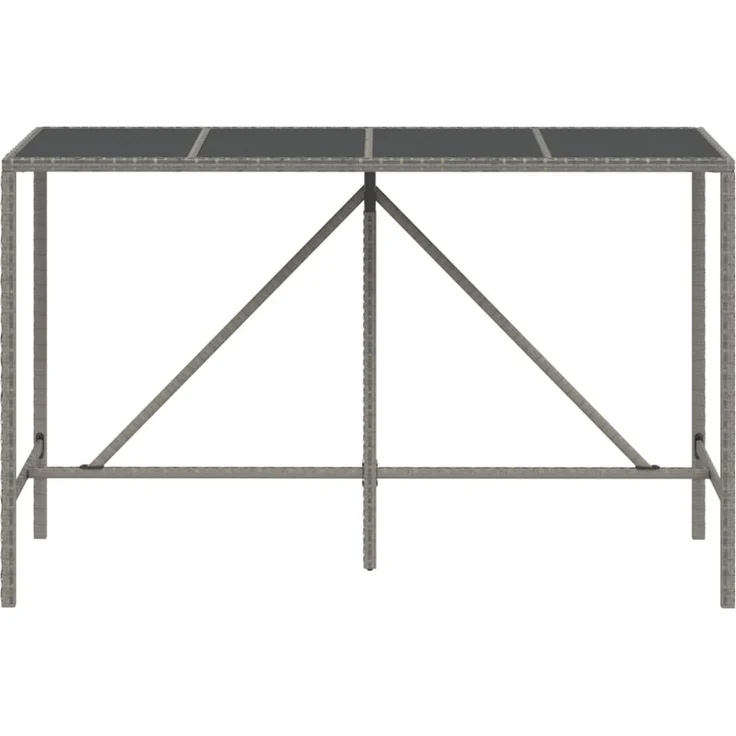 Bartisch, Gartentisch, Küchentisch mit Glasplatte Grau 180 x 70 x 110 cm Poly Rattan – Bild 3