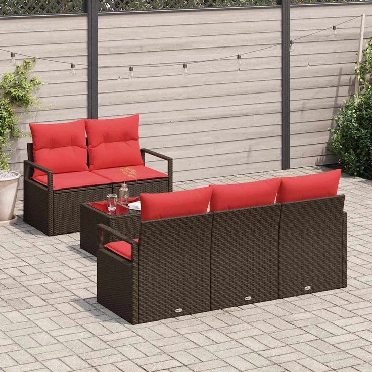 vidaXL Sofa Set 6 stk. 5-Sitzer Braun und Rot 3346264 – Bild 3
