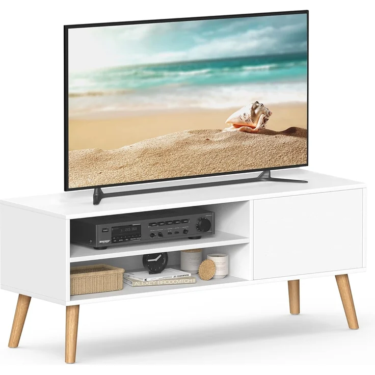 Vasagle TV-Schrank für Fernseher bis zu 55 Zoll, Holz weiß, 120 x 40 x 49 (BxTxH) cm – Bild 1
