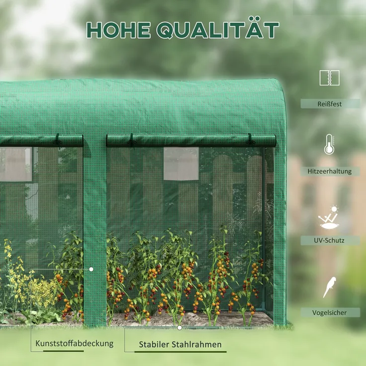 Wohnora-Gewächshaus mit Fernster, Tür, Foliengewächshaus aus Stahl, Treibhaus mit PE-Gitterfolie für Balkon, Garten, Tomatenhaus 300x100x200cm, Tomatengewächshaus für Gemüse, Blumen, Pflanzen, Grün,H 200cm x T 300cm x B 100cm
