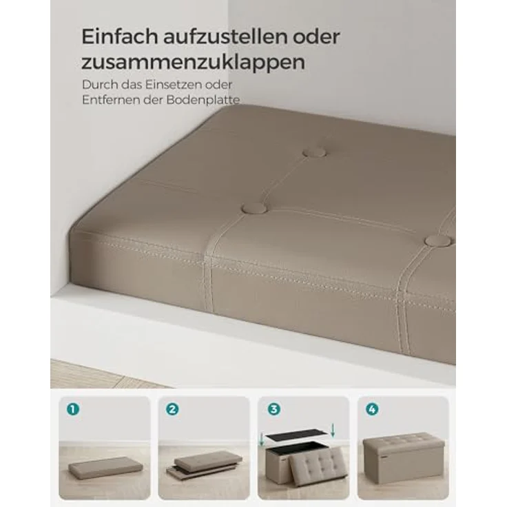 Songmics Sitzhocker Sitztruhe, Sitzbank, Holzwerkstoff, Helltaupe, 76L cm – Bild 8