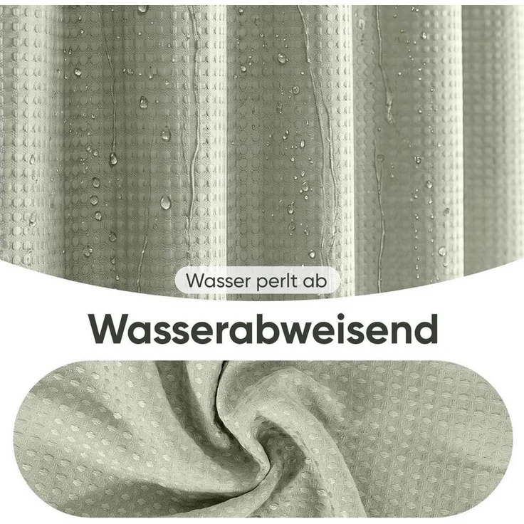 Sekey Duschvorhang Textil Duschvorhang Wannenvorhang Waschbar wasserabweisend mit Ringe Breite 180 cm (Packung, inkl. 12 Ringe), Badewannenvorh, 100% Polyester, Waffelstoff 180x200cm Grün – Bild 4